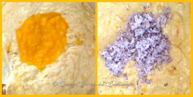 Mango and grated coconut added to the bread batter.