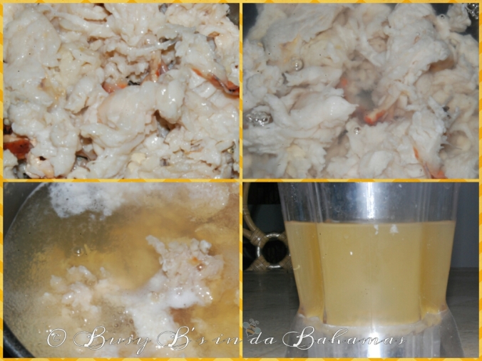 Boil the tenderized conch and save some of the water.